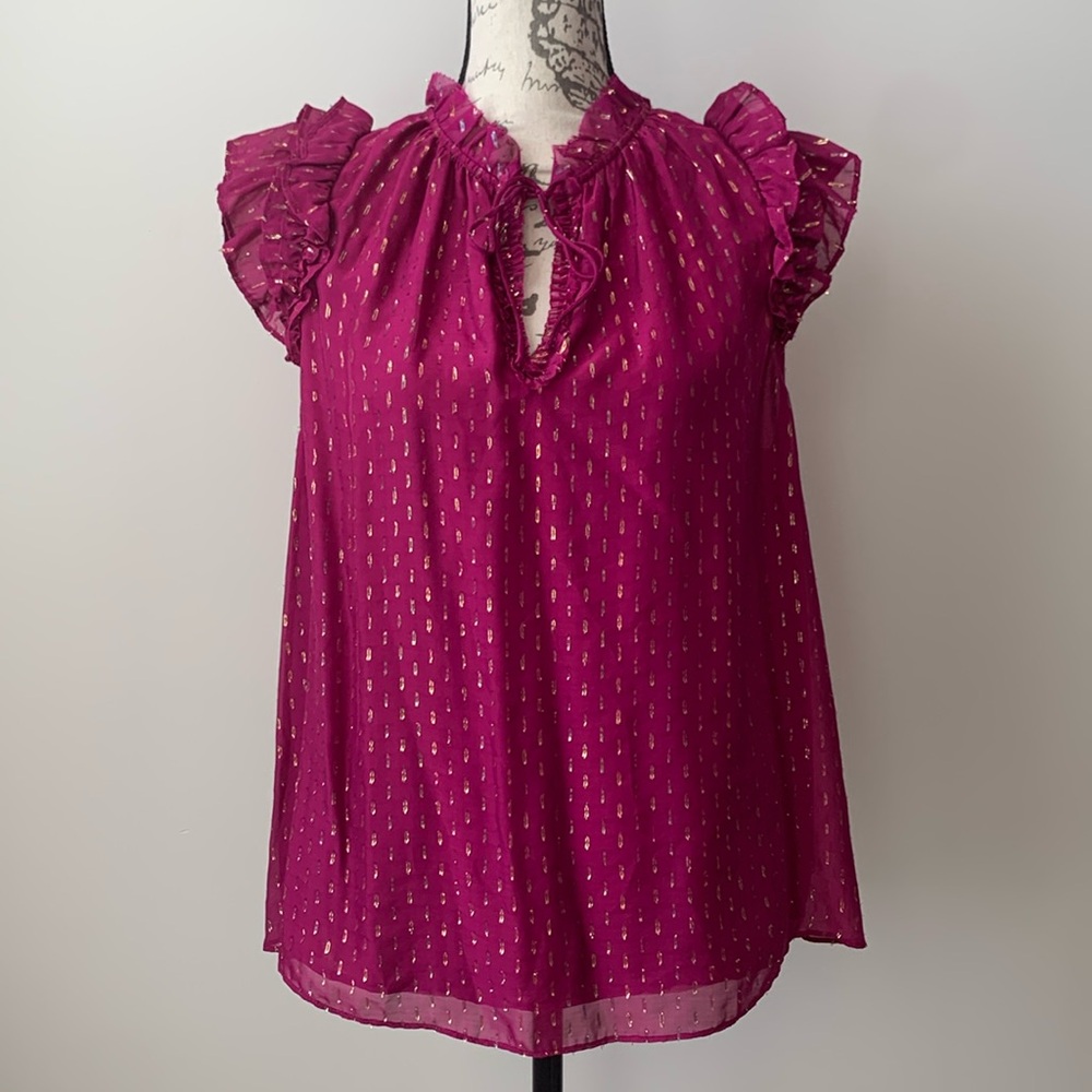 Generation Love “Peggy” Babydoll Mixed Silk and Metallic Top